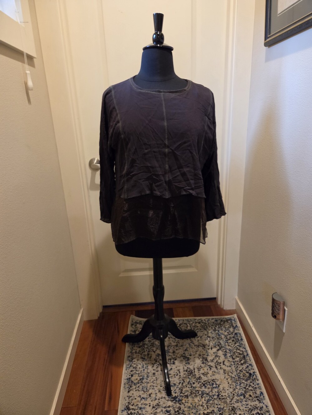 Cynthia Ashby "LOOK" Collection Brown Layered Stitch-Detail Long-Sleeve Tunic